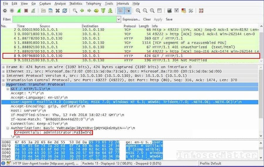 A screenshot of a Wireshark session monitoring network traffic