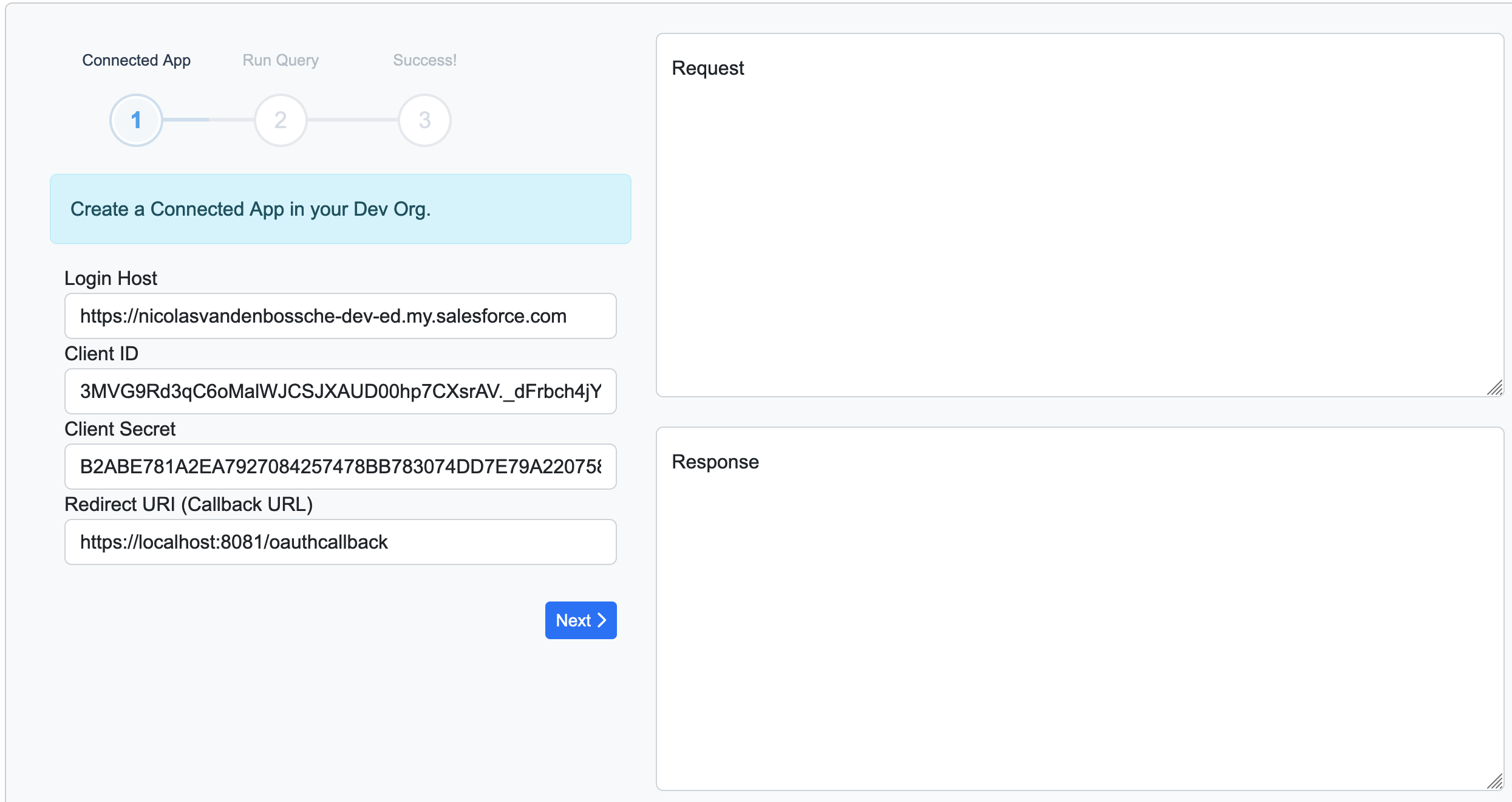 A screenshot of the application showing the first step of the User-Agent flow.